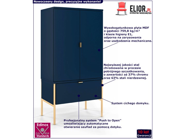 Wysoka komoda w stylu glamour Perilla 4X - Granat Z szafkami i szufladami Wysokość 120 cm Szerokość 60 cm Pomieszczenie Salon