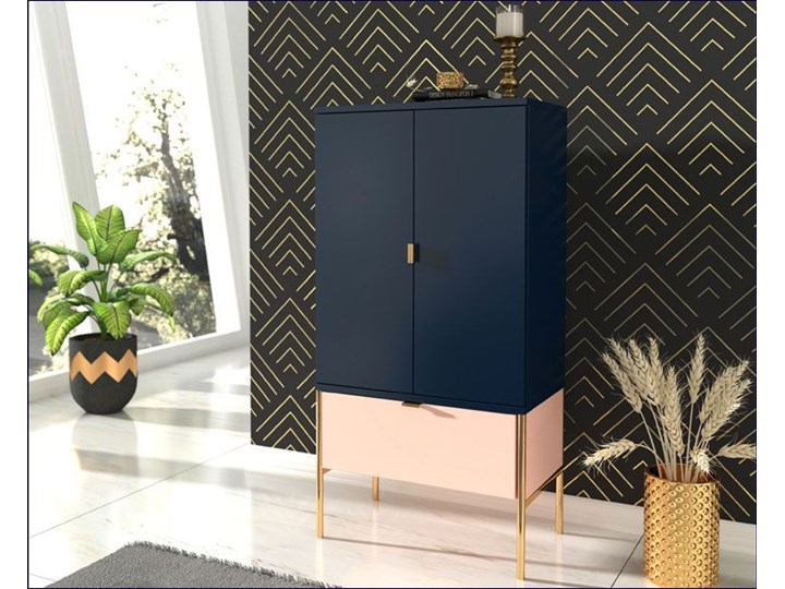 Wysoka komoda w stylu glamour Perilla 4X - Granat-Róż Z szafkami i szufladami Szerokość 60 cm Wysokość 120 cm Kolor Granatowy