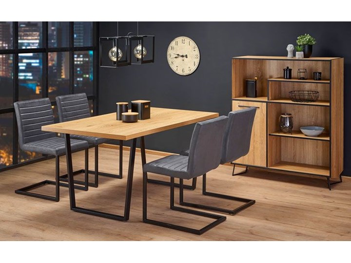 Stół industrialny do salonu Tomas - dąb Drewno Kształt blatu Prostokątny Płyta MDF Stal Wysokość 75 cm Kategoria Stoły kuchenne