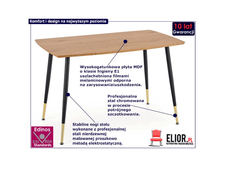 Minimalistyczny stół do salonu Seko - dąb Wysokość 76 cm Drewno Kategoria Stoły kuchenne
