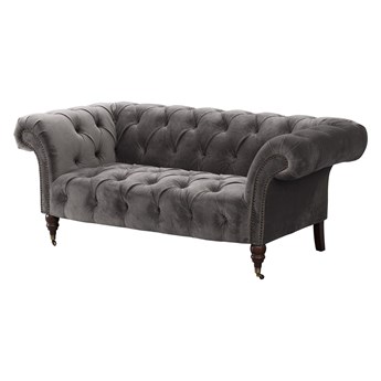 Sofa Chesterfield Glamour Velvet Dark Grey 2-os., 187 × 94 × 75 cm