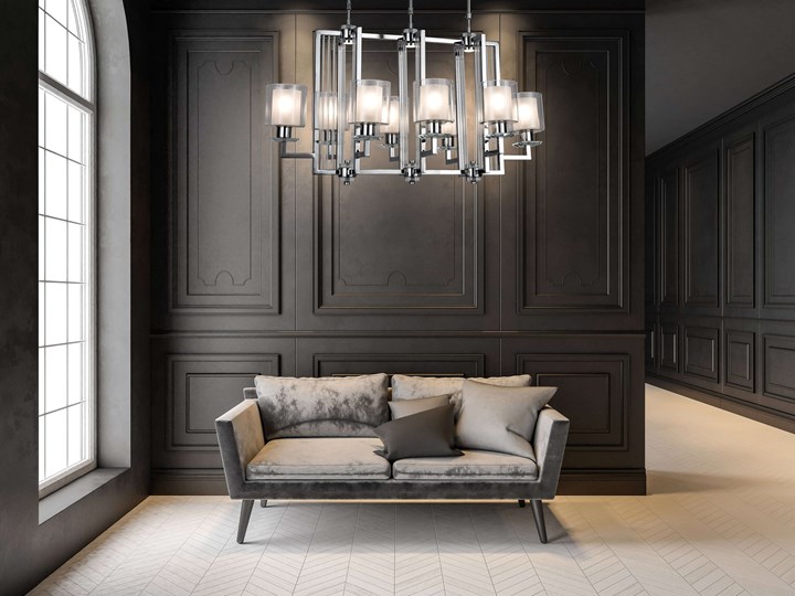 NOWOCZESNA LAMPA WISZĄCA CHROMOWANA MANHATTAN PRO Styl Nowoczesny Lampa inspirowana Lampa z kloszem Metal Szkło Lampa z abażurem Ilość źródeł światła 8 źródeł