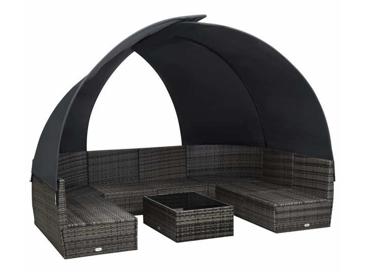 vidaXL 9-cz. zestaw wypoczynkowy do ogrodu, zadaszenie, rattan PE Zestawy wypoczynkowe Technorattan Stal Tworzywo sztuczne Kolor Czarny Zawartość zestawu Sofa