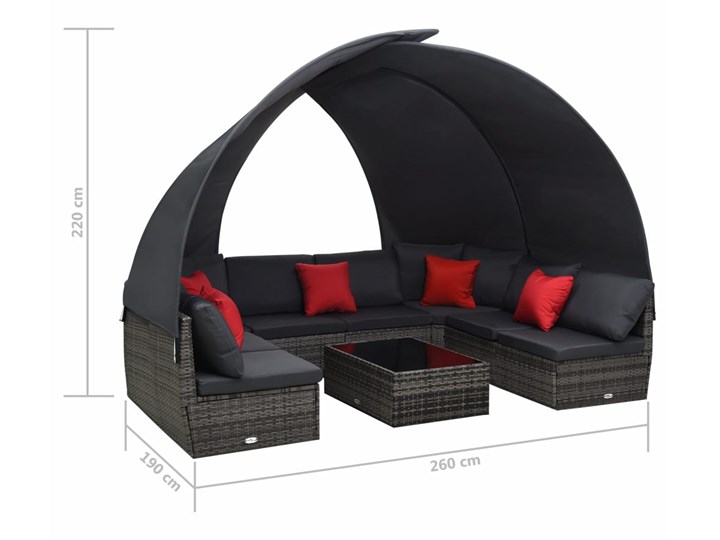 vidaXL 9-cz. zestaw wypoczynkowy do ogrodu, zadaszenie, rattan PE Zestawy wypoczynkowe Stal Tworzywo sztuczne Technorattan Zawartość zestawu Sofa