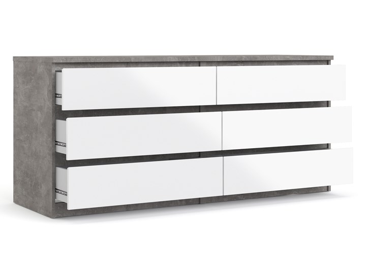 Komoda w wysokim połysku Naia 6S biały/beton Głębokość 50 cm Styl Minimalistyczny Płyta MDF Wysokość 71 cm Szerokość 154 cm Styl Nowoczesny