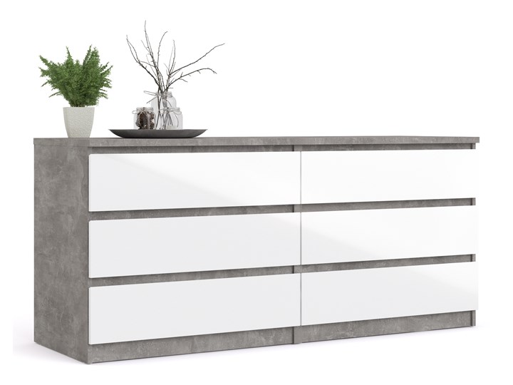 Komoda w wysokim połysku Naia 6S biały/beton Głębokość 50 cm Wysokość 71 cm Styl Minimalistyczny Płyta MDF Szerokość 154 cm Styl Nowoczesny