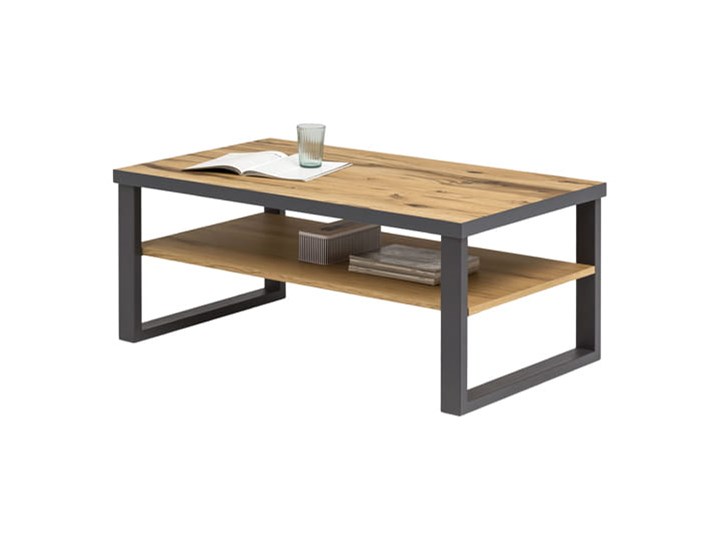 Ława dębowa Loft dąb dziki Soolido Meble Beton Metal Drewno Wysokość 46 cm Styl Industrialny Szkło Kolor Szary