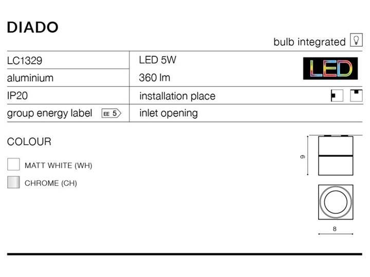 DIADO CHROME LED Kategoria Oprawy oświetleniowe Kwadratowe Oprawa stropowa Oprawa led Kolor Biały