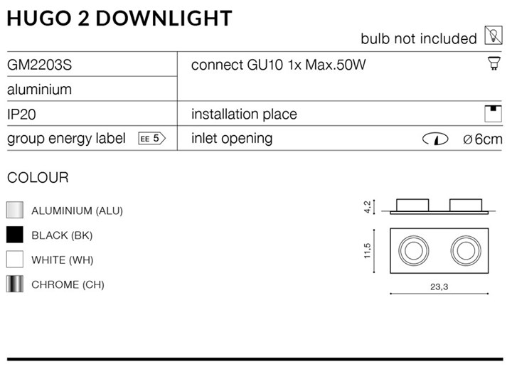 HUGO 2 DOWNLIGHT CHROME Prostokątne Oprawa stropowa Kategoria Oprawy oświetleniowe