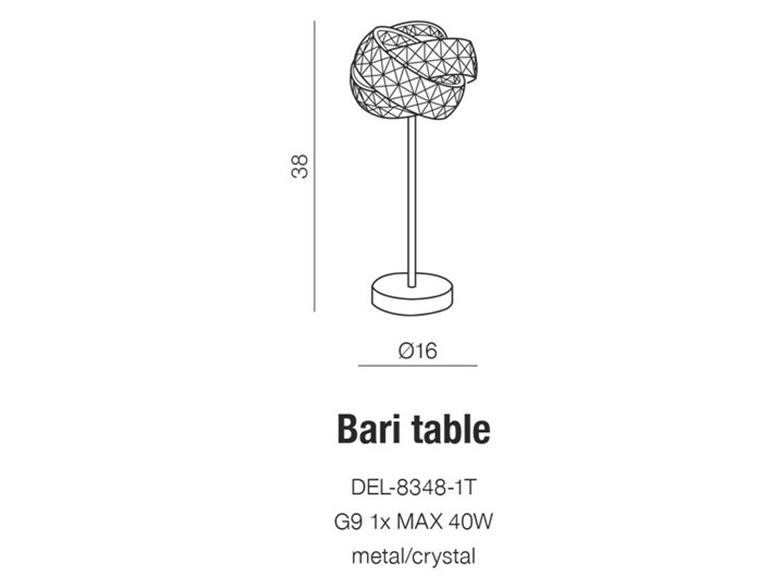BARI TABLE Lampa dekoracyjna Lampa z kloszem Wysokość 38 cm Kategoria Lampy stołowe Kolor Srebrny