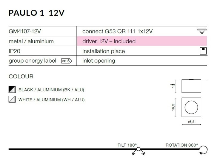 Paulo 1 12V Oprawa stropowa Oprawa led Prostokątne Kategoria Oprawy oświetleniowe