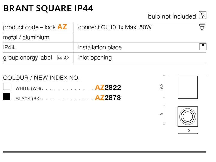 BRANT SQUARE IP44 Oprawa stropowa Kwadratowe Oprawa led Kategoria Oprawy oświetleniowe