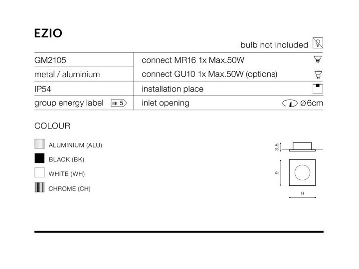 Lampa techniczna Ezio 1 Oprawa stropowa Oprawa led Kategoria Oprawy oświetleniowe Kwadratowe Kolor Szary