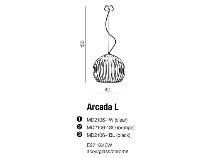 Lampa wisząca Arcada L Lampa z kloszem Szkło Kolor Szary