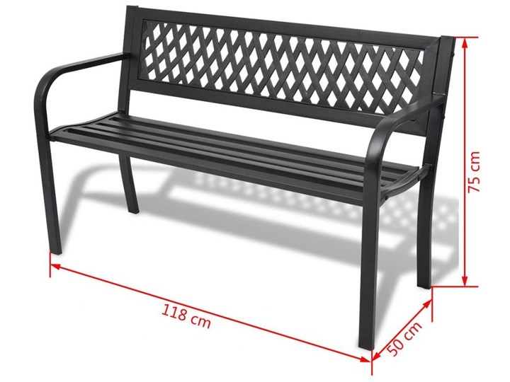 Metalowa ławka ogrodowa Cald - czarna Z oparciem Długość 118 cm Stal Kolor Czarny