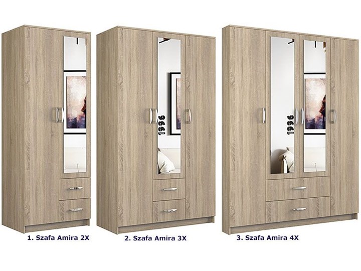 Szafa z lustrem Amira 2X - dąb sonoma Płyta MDF Metal Kategoria Szafy do garderoby Drewno Kolor Beżowy
