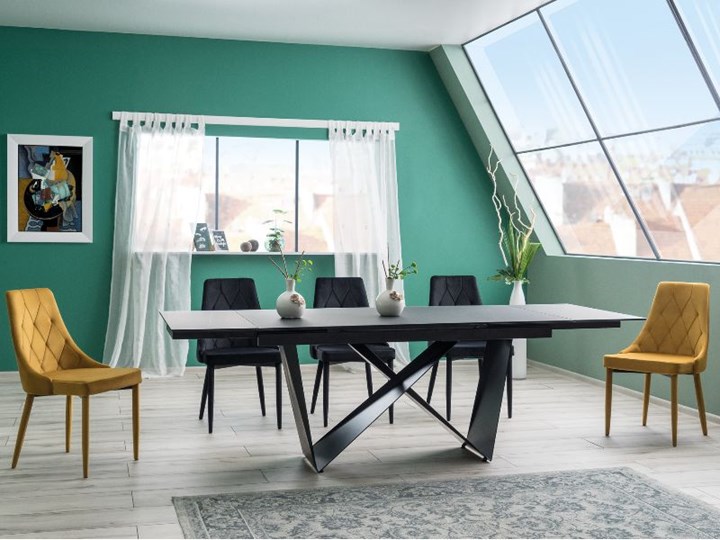 SELSEY Stół rozkładany Surtsey 160-240x90 cm czarny Długość 160 cm Metal Długość 240 cm Pomieszczenie Stoły konferencyjne Wysokość 76 cm Szerokość 160 cm Szkło Pomieszczenie Stoły do jadalni