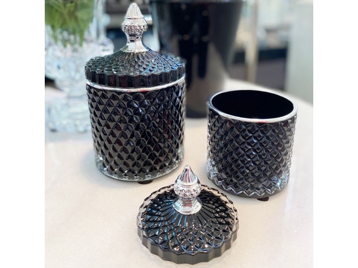 POJEMNIK BOMBONIERKA SZKLANA CZARNA Z POKRYWKĄ PRIVE BLACK 14x8,5x8,5CM Szkło Typ Pojemniki Kolor Czarny