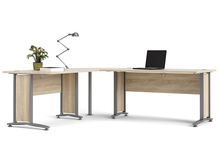 Biurko narożne Prima dąb sonoma 230x200 szare nogi Metal Drewno Biurko z nadstawką Pomieszczenie Biuro