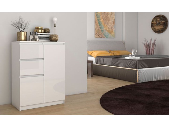 Komoda w stylu skandynawskim Velda 3X - biały połysk Pomieszczenie Pokój nastolatka Z szafkami i szufladami Styl Minimalistyczny
