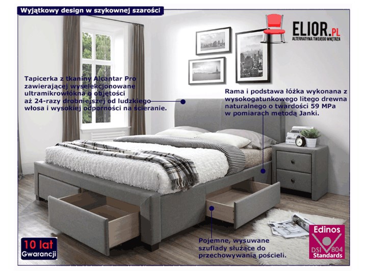 Tapicerowane łóżko Moris 3X 180x200 - popielate Łóżko tapicerowane Kategoria Łóżka do sypialni