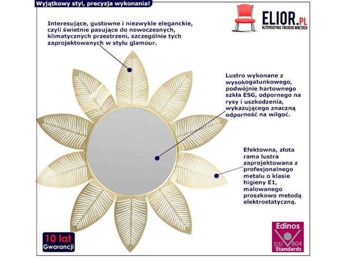 Glamour lustro Evelie - złote Ścienne Okrągłe Lustro z ramą Kategoria Lustra