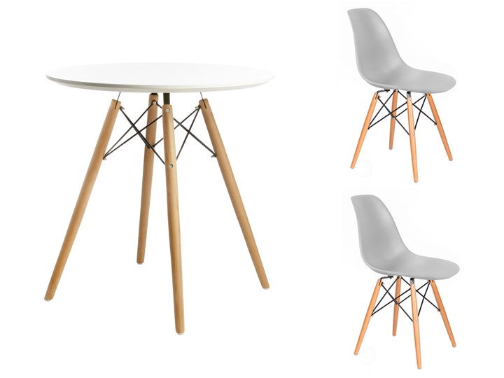 ZESTAW PARIS STÓŁ 60 CM + 2 KRZESŁA SZARE NA NOGACH BUKOWYCH ZESTAW STÓŁ okrągły 60 CM + 3 KRZESŁA BIAŁE NOGI BUK dsw dsr