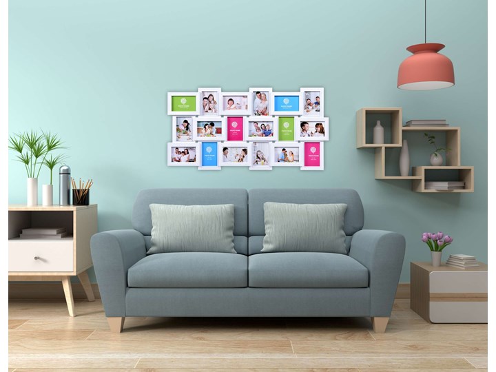 Ramka na zdjęcia MORKA - 18 zdjęć - biała Tworzywo sztuczne Pomieszczenie Salon Rozmiar zdjęcia 10x15 cm