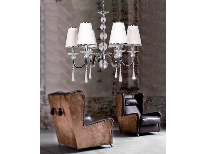 KLASYCZNY ŻYRANDOL KRYSZTAŁOWY BIAŁY FEDERRICA W6 LUMINA DECO Styl Tradycyjny Lampa z abażurem Tkanina Szkło Metal Lampa z kloszem Lampa z kryształkami Chrom Kategoria Lampy wiszące