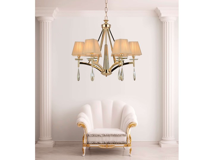 KLASYCZNY ŻYRANDOL KRYSZTAŁOWY ZŁOTY VALENTINA W6 LUMINA DECO Lampa z kloszem Tkanina Lampa z abażurem Lampa z kryształkami Szkło Metal Pomieszczenie Salon