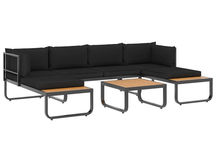 vidaXL 4-cz., narożny zestaw wypoczynkowy, poduszki, aluminium i WPC Sofa Narożnik Drewno Kolor Czarny