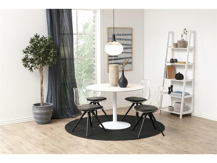 Biały stół obiadowy na jednej nodze Ibiza Metal Wysokość 74 cm Płyta MDF Kształt blatu Okrągły