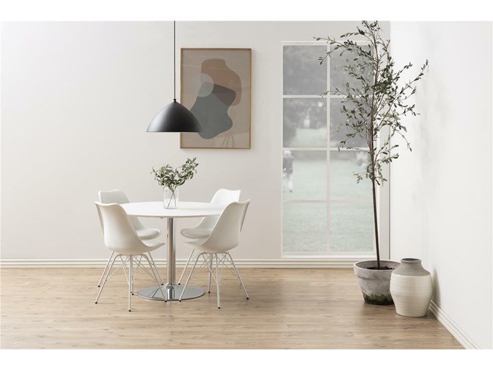 Okrągły stół z białym blatem na chromowanej nodze Ibiza Płyta MDF Wysokość 74 cm Metal Liczba miejsc Do 4 osób