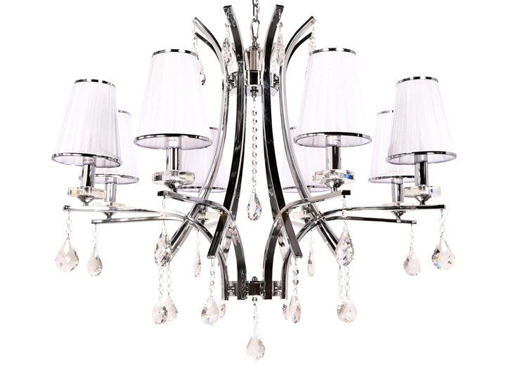 KLASYCZNY ŻYRANDOL KRYSZTAŁOWY BIAŁY GLAMOUR W8 LUMINA DECO Metal Chrom Lampa z kloszem Lampa z kryształkami Pomieszczenie Sypialnia Tkanina Lampa z abażurem Kolor Srebrny
