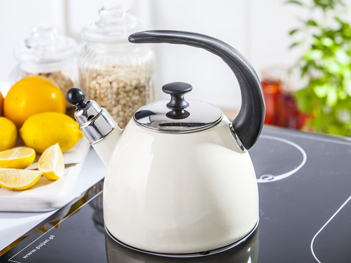 Czajnik na indukcję emaliowany z gwizdkiem Silesia Rybnik 2,5 l Kremowy