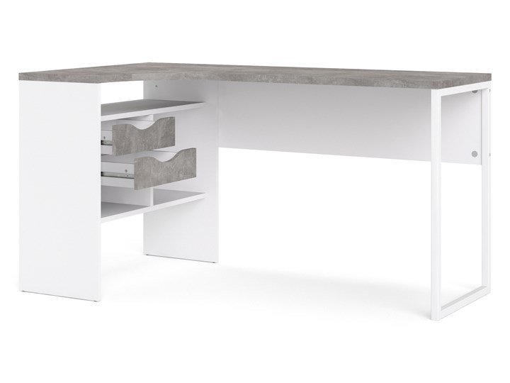 Biurko narożne Function 118 biały/beton Biurko z nadstawką Styl Nowoczesny Szerokość 145 cm Głębokość 81 cm Kategoria Biurka