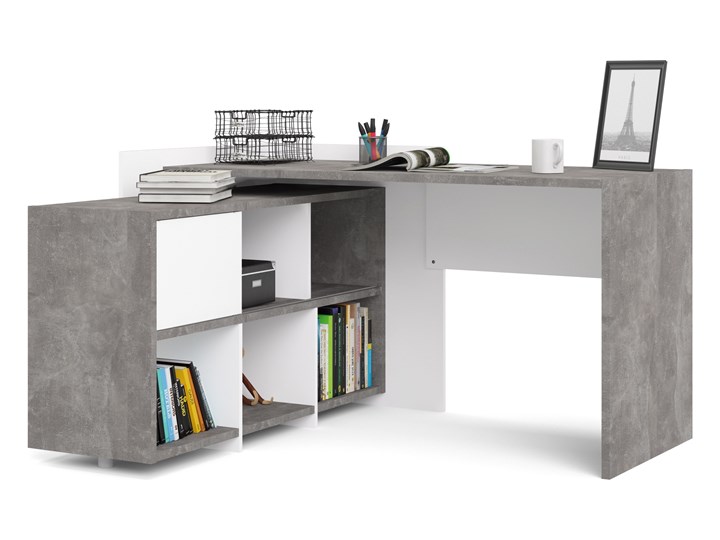 Biurko z regałem Function Extra 4 biały/beton Biurko narożne Szerokość 140 cm Styl Nowoczesny Biurko z nadstawką Głębokość 120 cm Kategoria Biurka