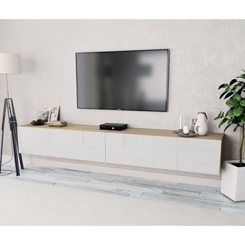 VidaXL Szafki pod TV, 2 szt, 120x40x34 cm, dębowo-białe, wysoki połysk