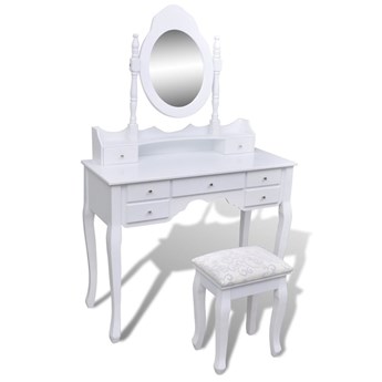 Emaga Toaletka z lustrem i stołkiem, 7 szuflad, biała