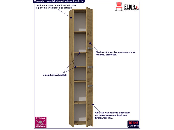 Industrialna szafka łazienkowa Helta 2X - dąb artisan Szafki Szerokość 30 cm Drewno Stojące Wysokość 170 cm Kolor Beżowy