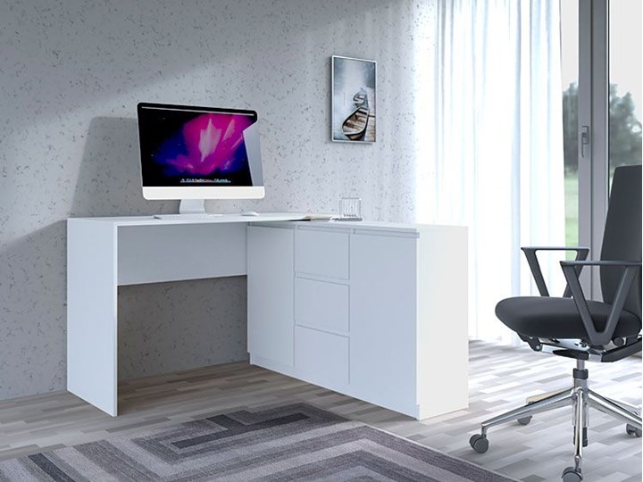 Białe biurko narożne z komodą - Luvis 4X Szerokość 120 cm Głębokość 50 cm Płyta meblowa Styl Skandynawski