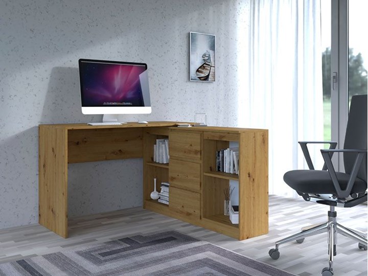 Biurko narożne z komodą Luvis 4X - dąb artisan Kategoria Biurka Styl Nowoczesny