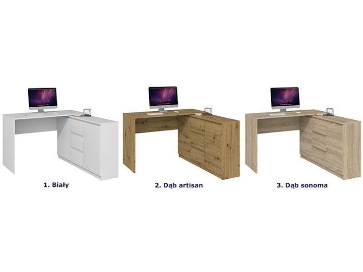 Biurko narożne z komodą Luvis 4X - dąb artisan Kategoria Biurka Styl Nowoczesny