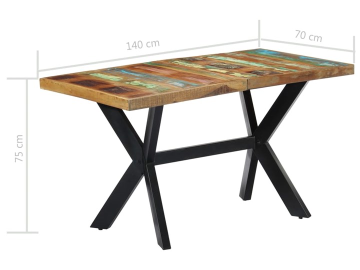 Wielokolorowy stół z drewna odzyskanego – Kalis 3X Szerokość 70 cm Wysokość 75 cm Długość 140 cm Długość 70 cm Drewno Kształt blatu Prostokątny