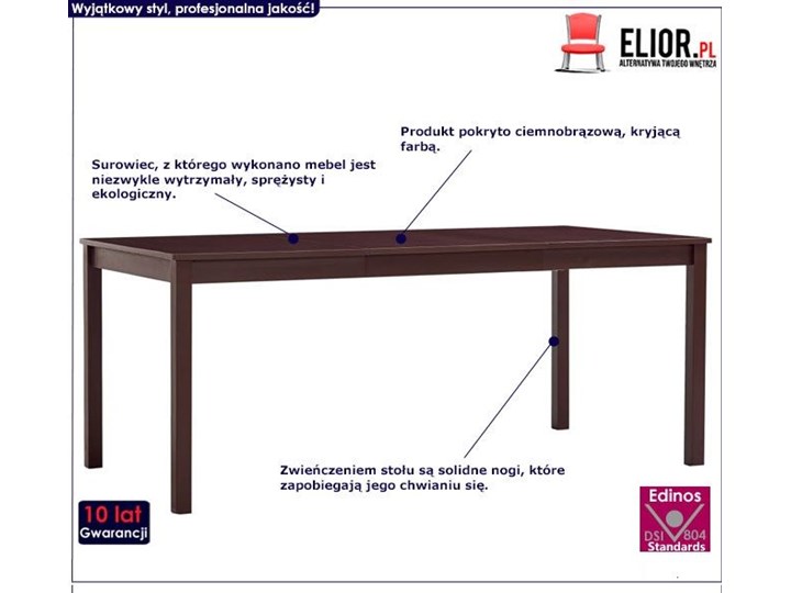 Stół z drewna sosnowego Elmor 3X – ciemnobrązowy Wysokość 73 cm Sosna Drewno Styl Minimalistyczny Pomieszczenie Stoły do jadalni