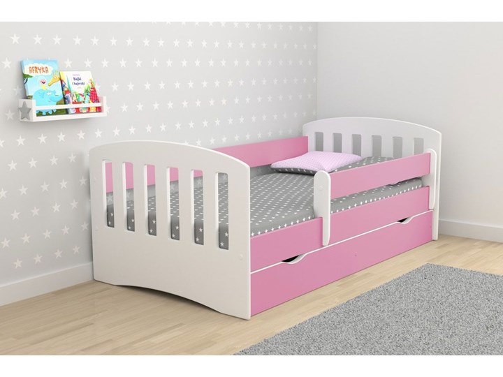 Łóżko dla dziewczynki z materacem Pinokio 2X 80x180 - różowe Płyta meblowa Pojedyncze Z szufladą Z barierką Kategoria Łóżka dla dzieci