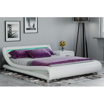 Łóżko z materacem 120x200 białe - MILAN LED (114_SF842) - Ekoskóra