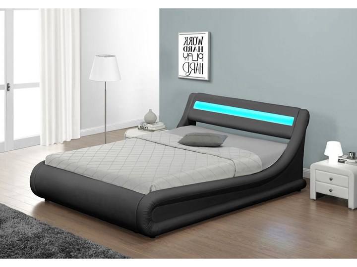 ŁÓŻKO TAPICEROWANE Z POJEMNIKIEM 120X200 - COMO LED - EKOSKÓRA POPIEL Kolor Czarny