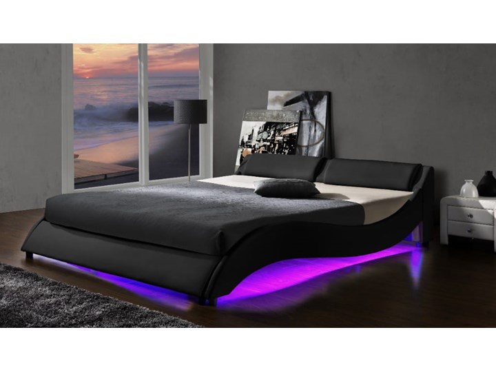 ŁÓŻKO 160x200 Z MATERACEM - BOLZANO LED - EKOSKÓRA CZARNE Kolor Czarny Łóżko tapicerowane Kolor Szary