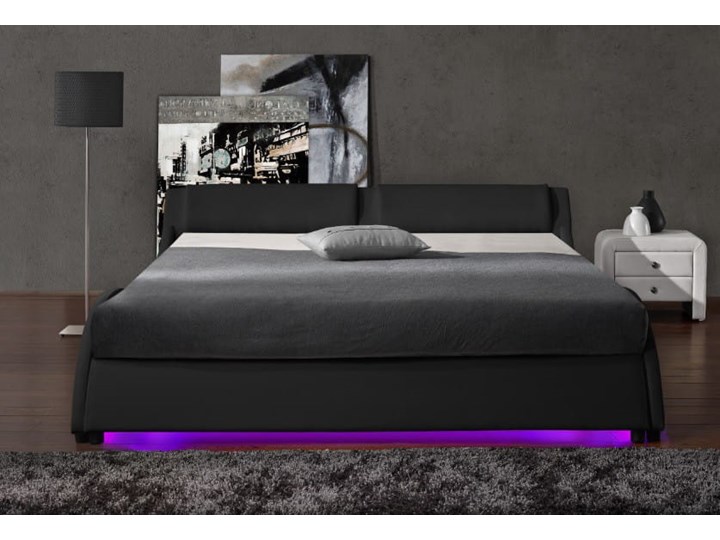 ŁÓŻKO 160x200 Z MATERACEM - BOLZANO LED - EKOSKÓRA CZARNE Kolor Czarny Łóżko tapicerowane Kolor Szary